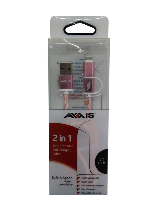 Cable 2 en 1 Axxis MicroUSB/Lightning a USB Tipo A 1.5mts Cubierta Nylon