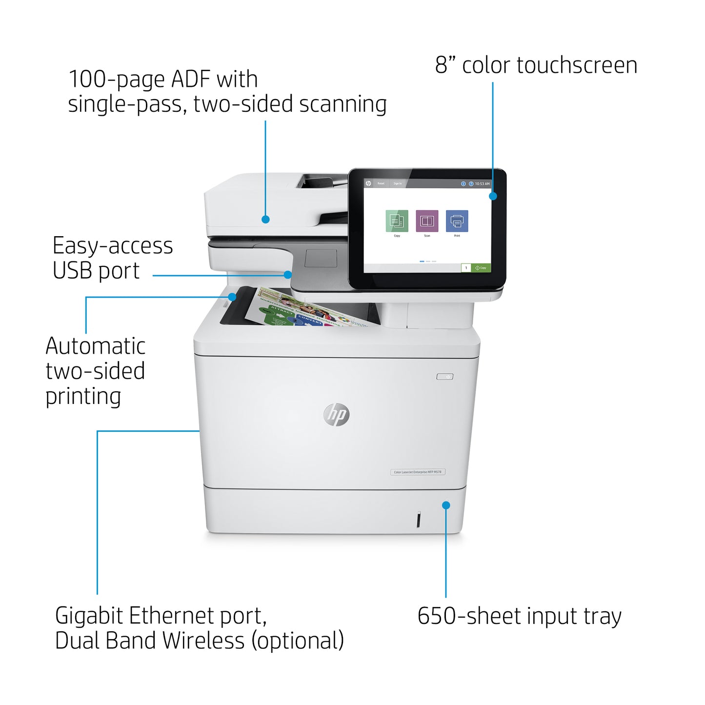 Impresora Laser Multifuncional a color HP M578dn Duplex Red WiFi ADF