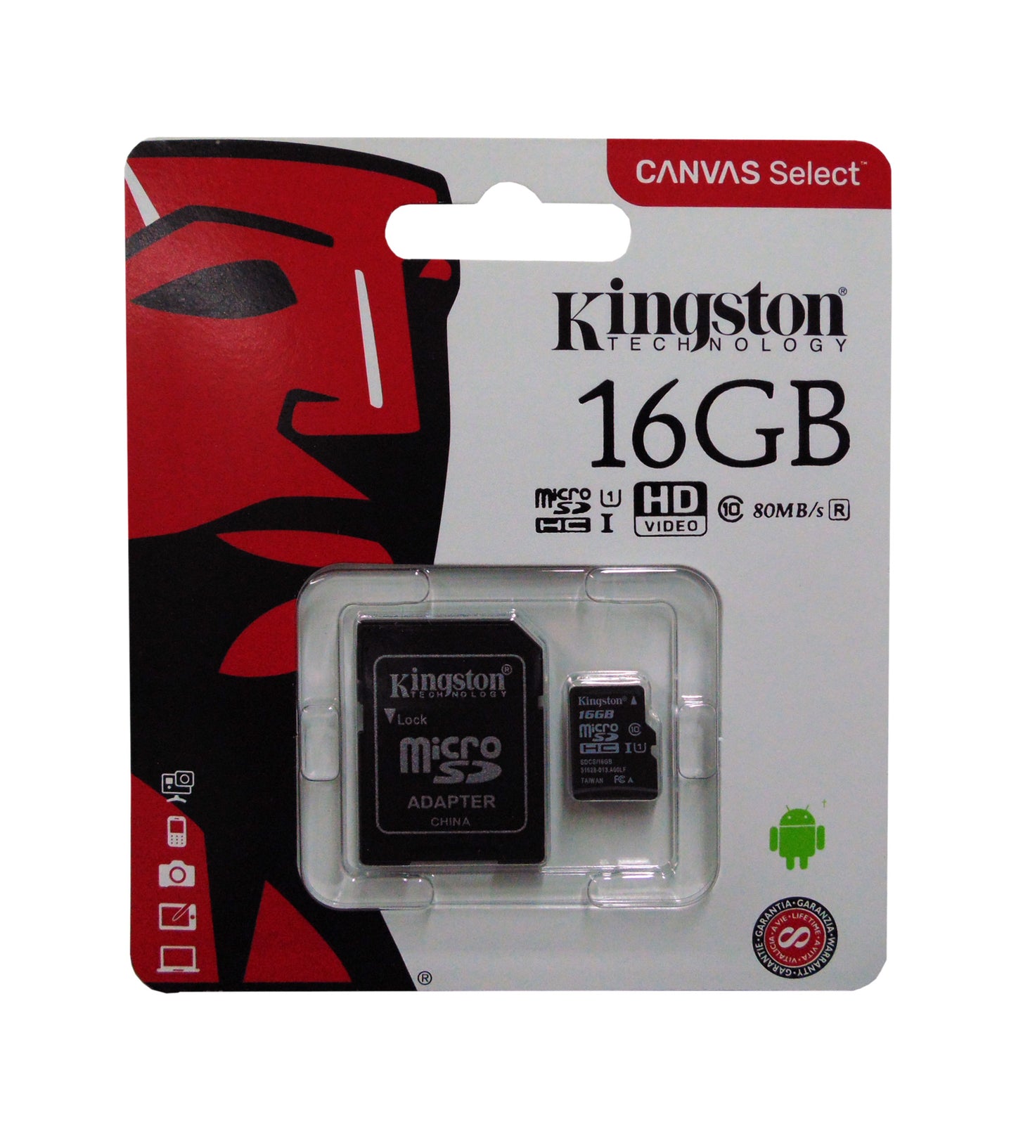 Memoria Micro SD Kingston SDHC 16GB Clase 10 con adaptador