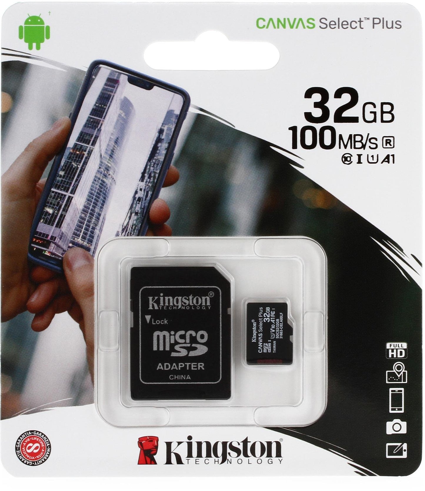 Memoria Micro SD Kingston SDHC Canvas 32GB Clase 10 con adaptador