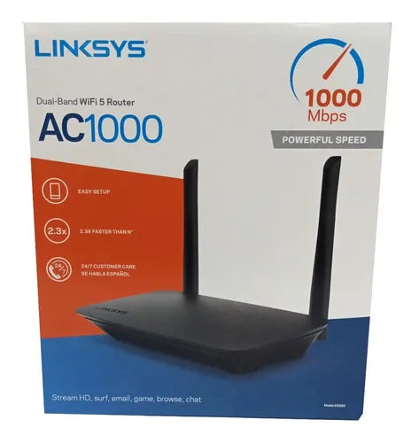 Router Linksys E5350 AC1000 1000Mbps 90mts2 +10 Dispositivos Doble Banda 2 Antenas 4 puertos Fast Ethernet