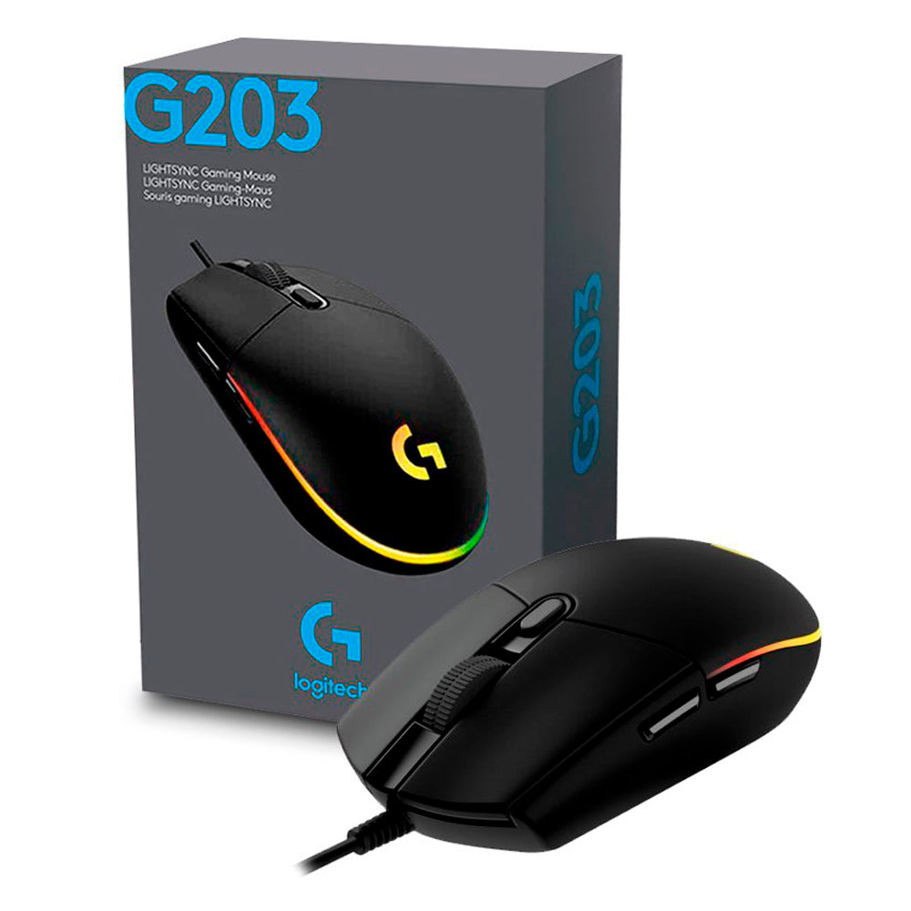 Mouse Alambrico Gaming Logitech G203 Lightsync 8000DPI 6 Botones RGB Negro