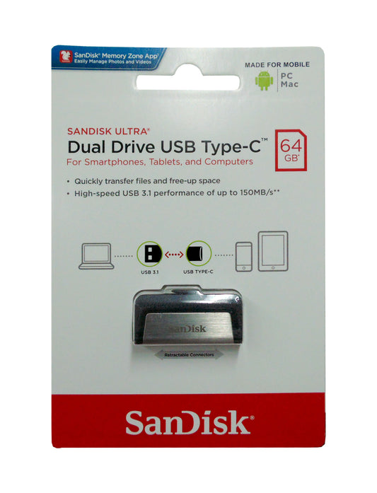 Pendrive Sandisk Ultra Dual Drive 64GB USB 3.0 Tipo A - Tipo C