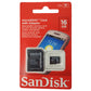 Memoria Micro SD Sandisk SDHC 16GB Clase 4 con adaptador